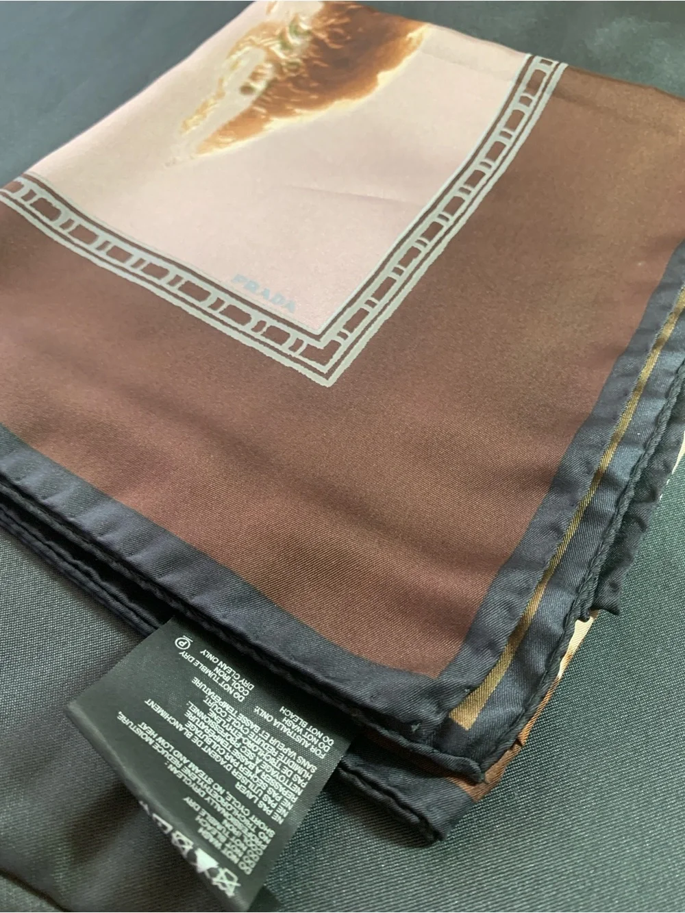 Prada Brown & Beige Silk Scarf with Subtle Motif